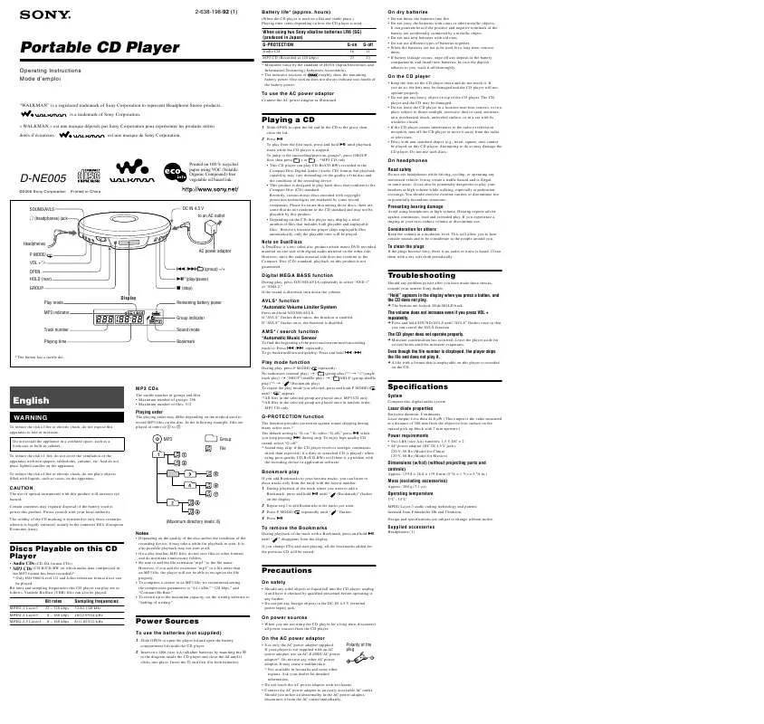 Mode d'emploi SONY DNE005