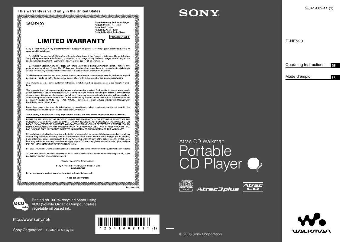 Mode d'emploi SONY DNE520