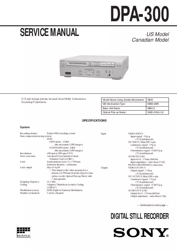 Mode d'emploi SONY DPA-300