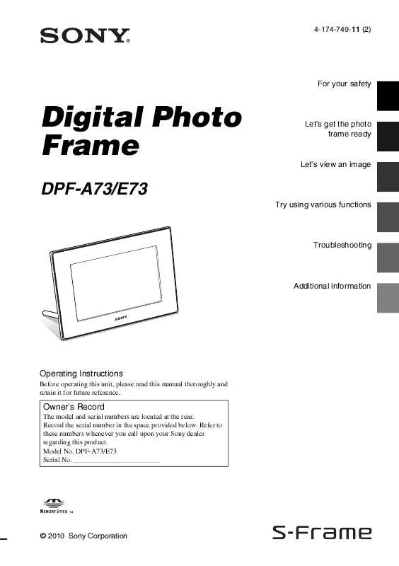 Mode d'emploi SONY DPF-A73