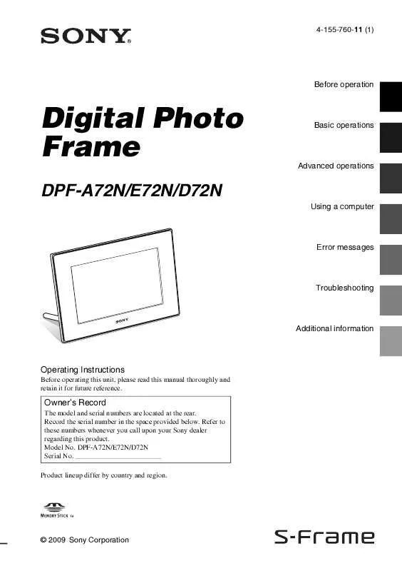 Mode d'emploi SONY DPF-D72N/B