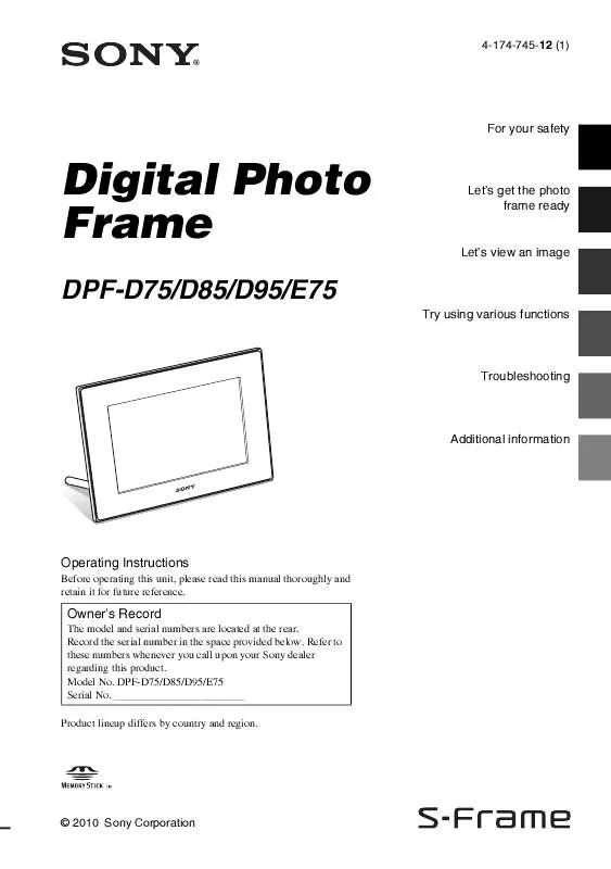 Mode d'emploi SONY DPF-D75