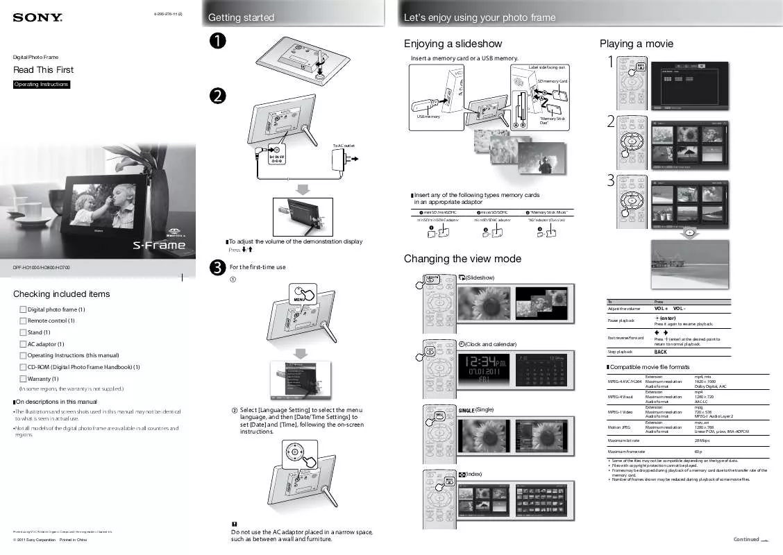 Mode d'emploi SONY DPF-HD1000/B