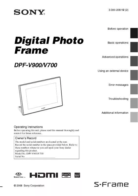 Mode d'emploi SONY DPF-V700/W