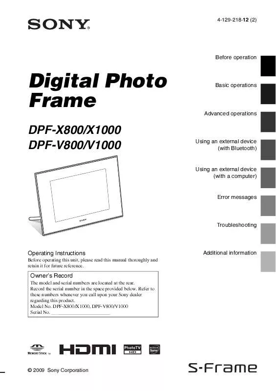 Mode d'emploi SONY DPF-V800