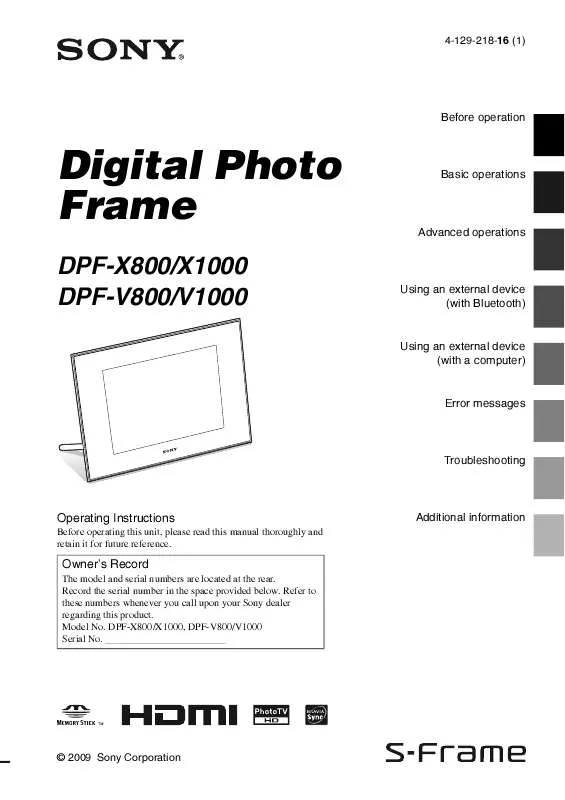 Mode d'emploi SONY DPF-X800