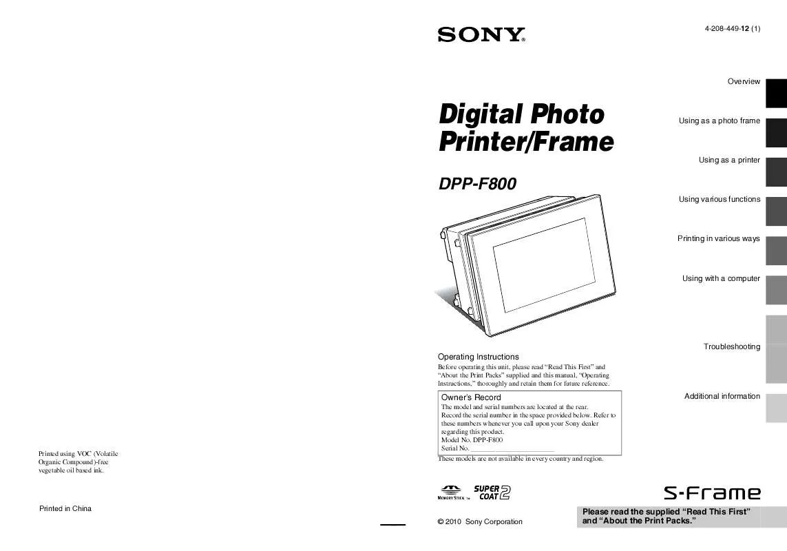 Mode d'emploi SONY DPP-F800