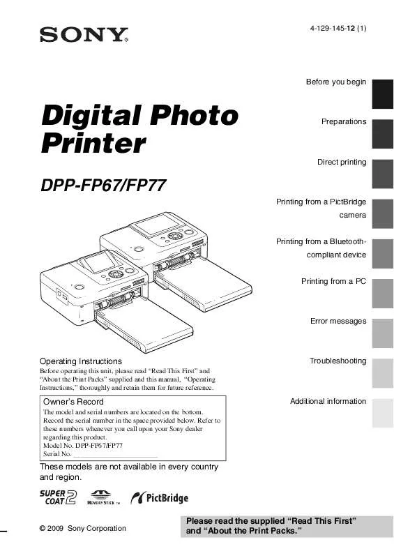 Mode d'emploi SONY DPP-FP77