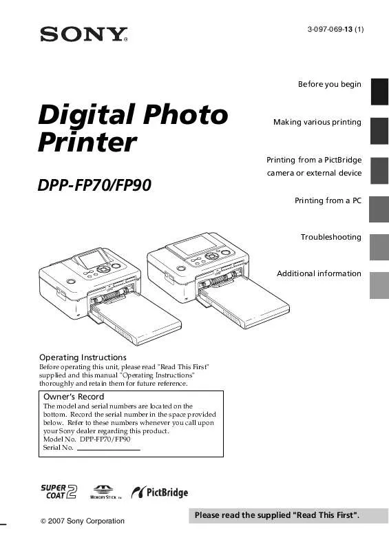 Mode d'emploi SONY DPP-FP90