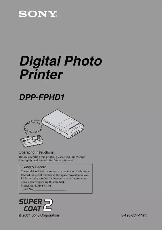 Mode d'emploi SONY DPP-FPHD1