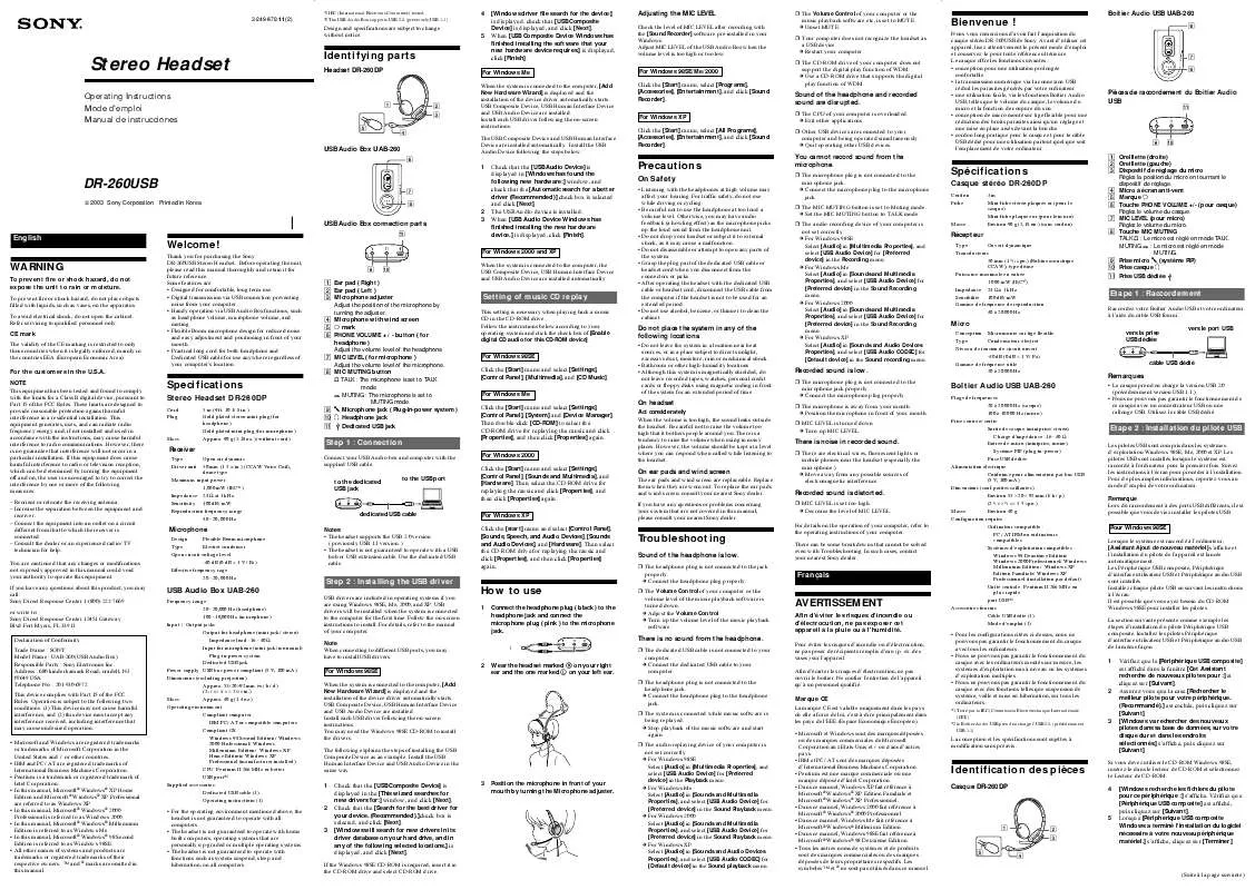 Mode d'emploi SONY DR-260USB