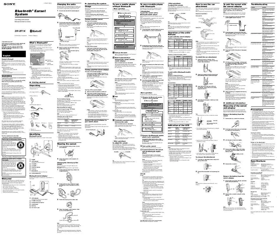 Mode d'emploi SONY DR-BT1K