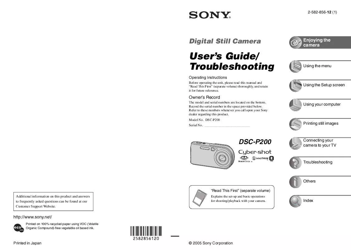 Mode d'emploi SONY CYBER-SHOT DSC-P200/B