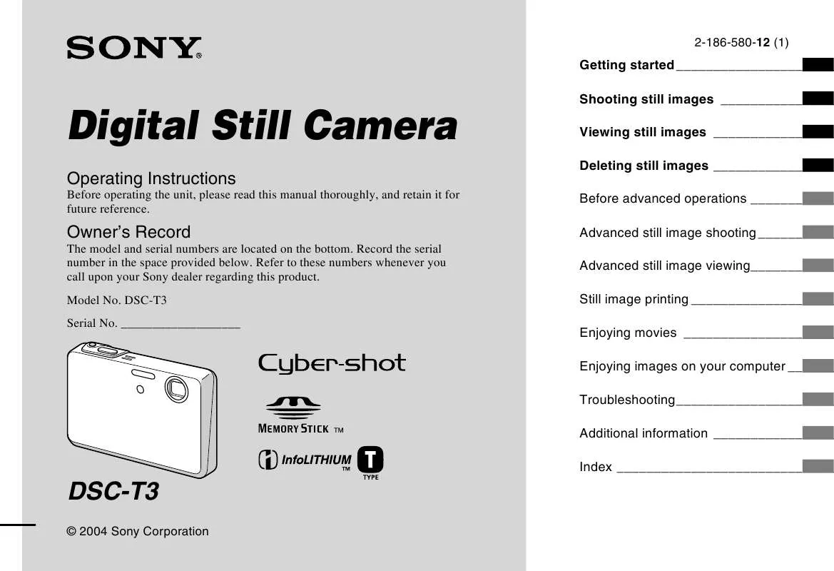 Mode d'emploi SONY CYBER-SHOT DSC-T3