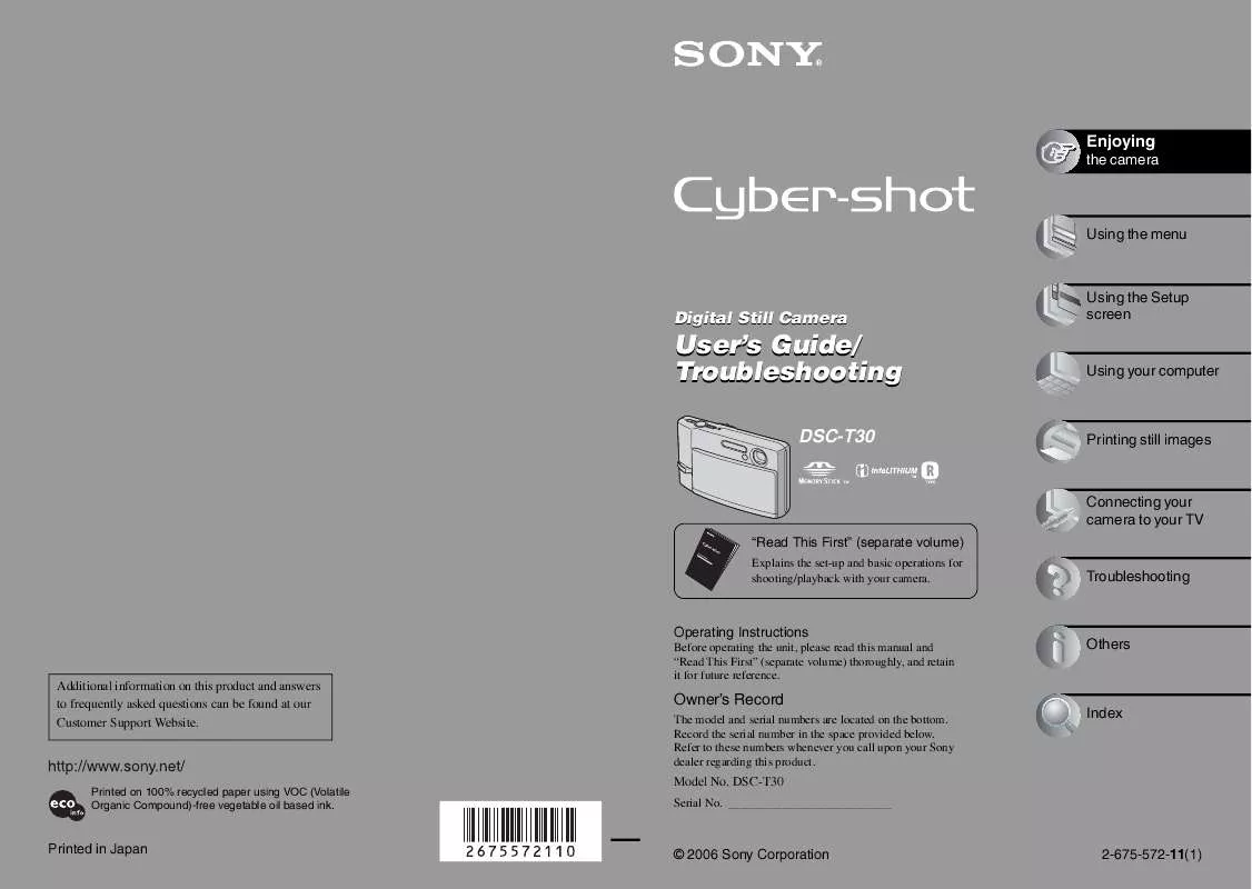 Mode d'emploi SONY CYBER-SHOT DSC-T30/B