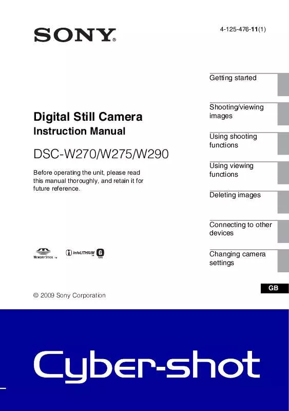 Mode d'emploi SONY CYBER-SHOT DSC-W270