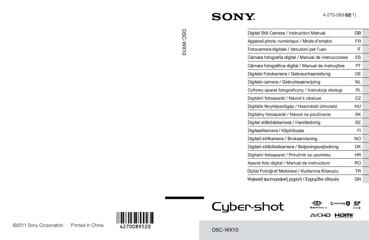 Mode d'emploi SONY CYBERSHOT DSC-WX10