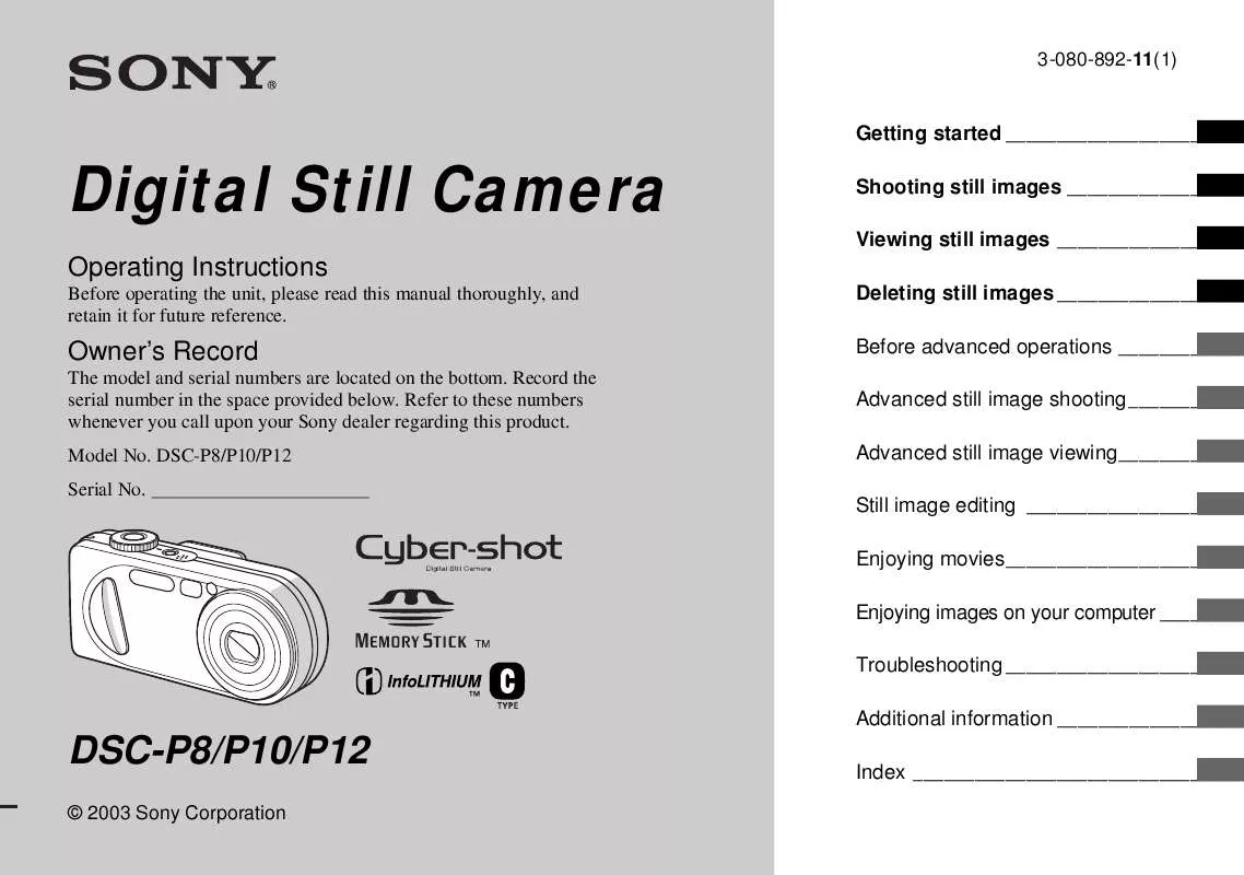 Mode d'emploi SONY CYBER-SHOT DSC-P12