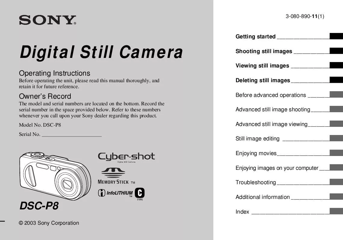 Mode d'emploi SONY CYBER-SHOT DSC-P8