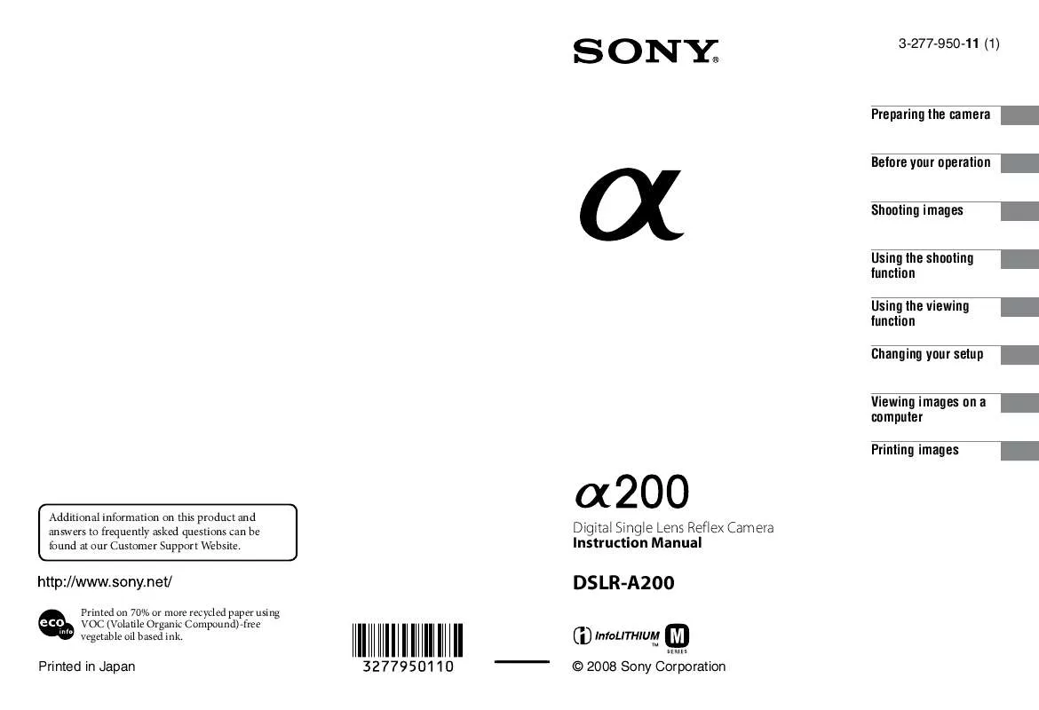 Mode d'emploi SONY ALPHA DSLR-A200K