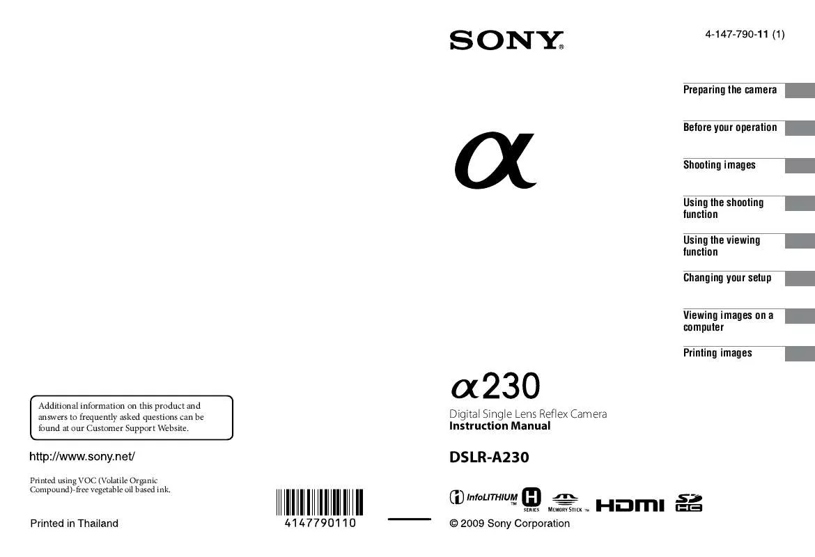 Mode d'emploi SONY DSLR-A230L