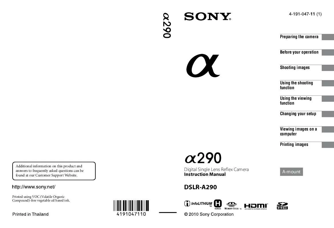 Mode d'emploi SONY DSLR-A290L