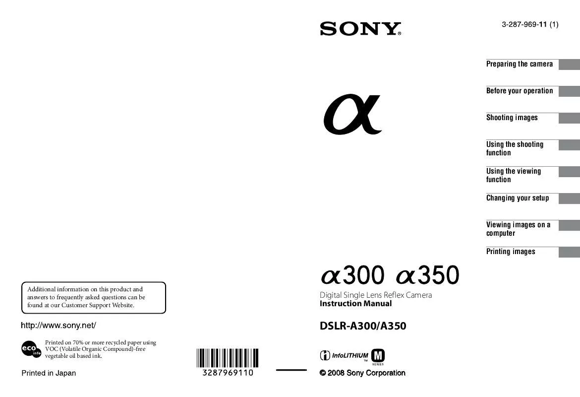 Mode d'emploi SONY ALPHA DSLR-A350K