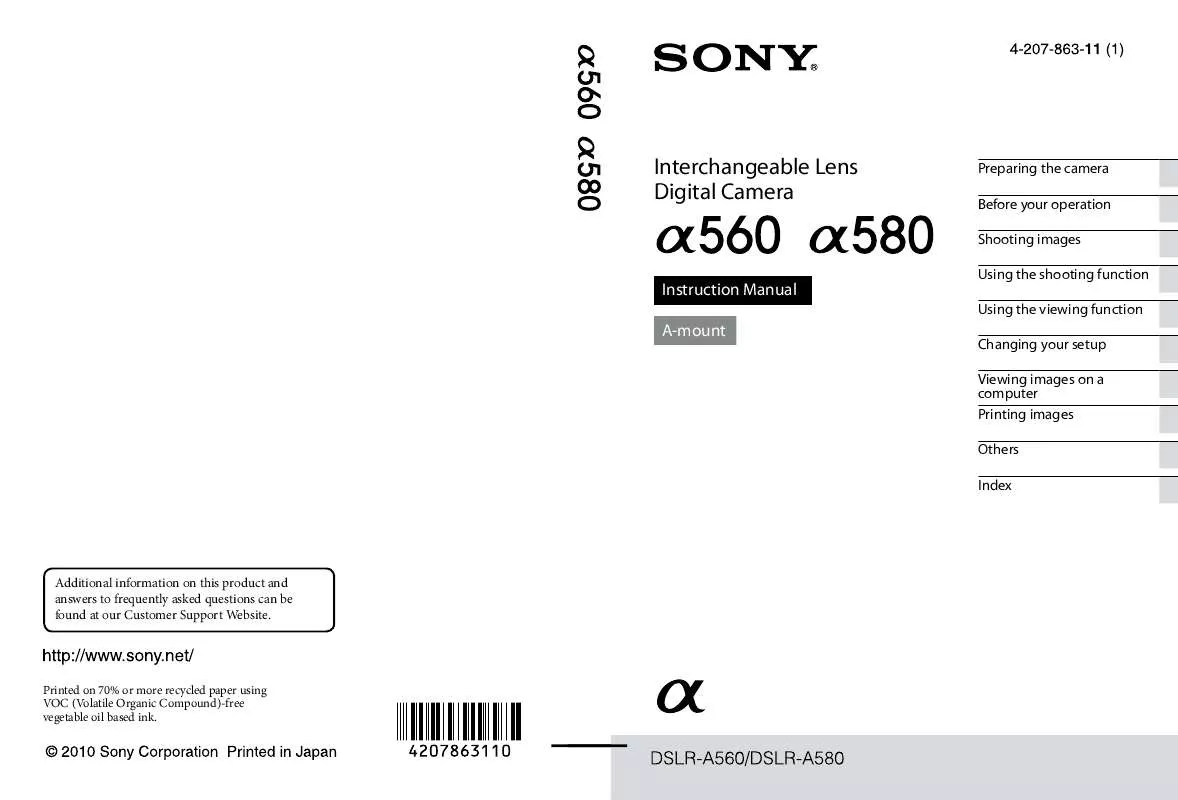 Mode d'emploi SONY DSLR-A560L