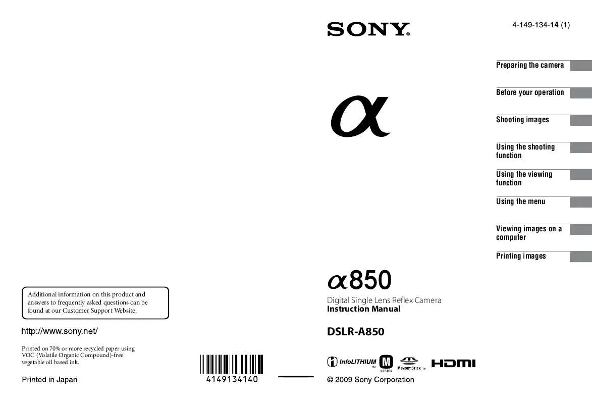 Mode d'emploi SONY DSLR-A850