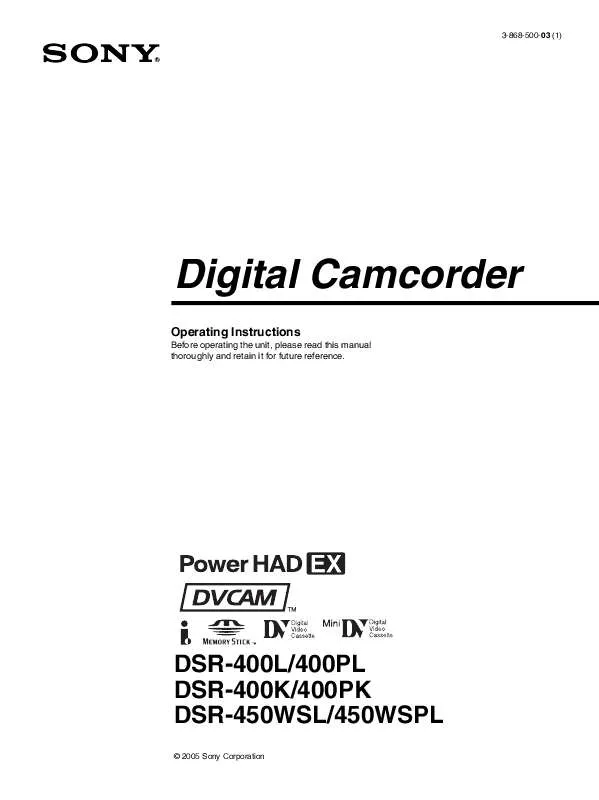 Mode d'emploi SONY DSR-400K