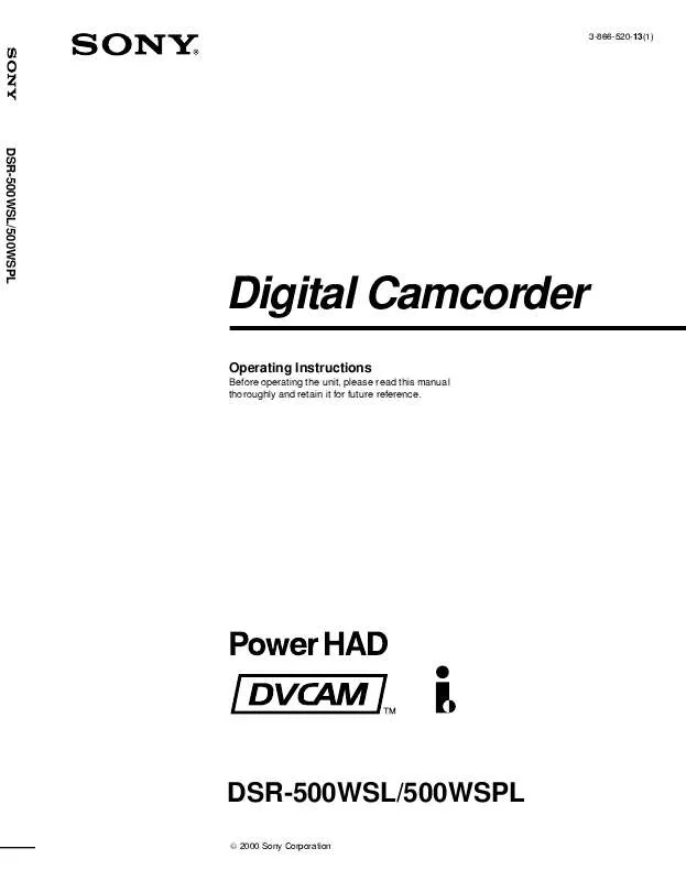 Mode d'emploi SONY DSR-500WSL