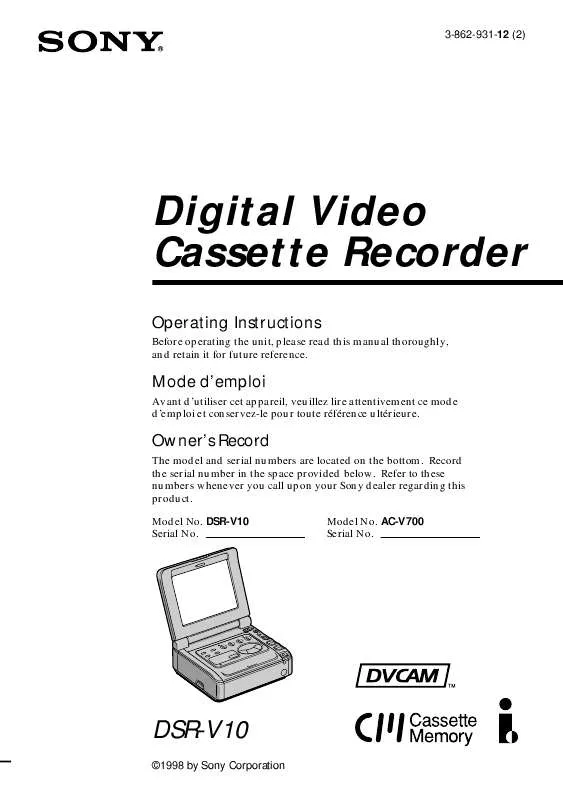 Mode d'emploi SONY DSR-V10