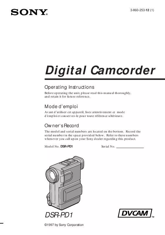 Mode d'emploi SONY DSR-PD1