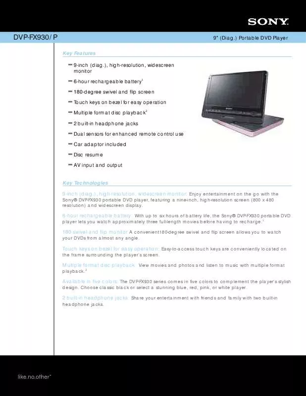 Mode d'emploi SONY DVP-FX930/P