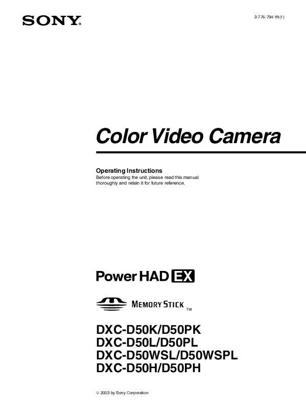 Mode d'emploi SONY DXC-D50PK