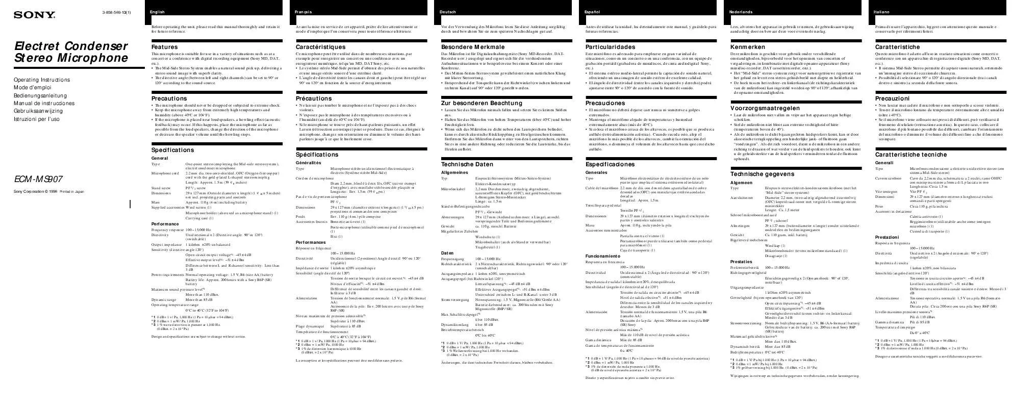 Mode d'emploi SONY ECM-MS907