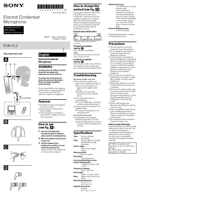 Mode d'emploi SONY ECM-TL3