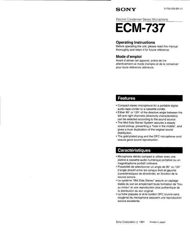 Mode d'emploi SONY ECM-737