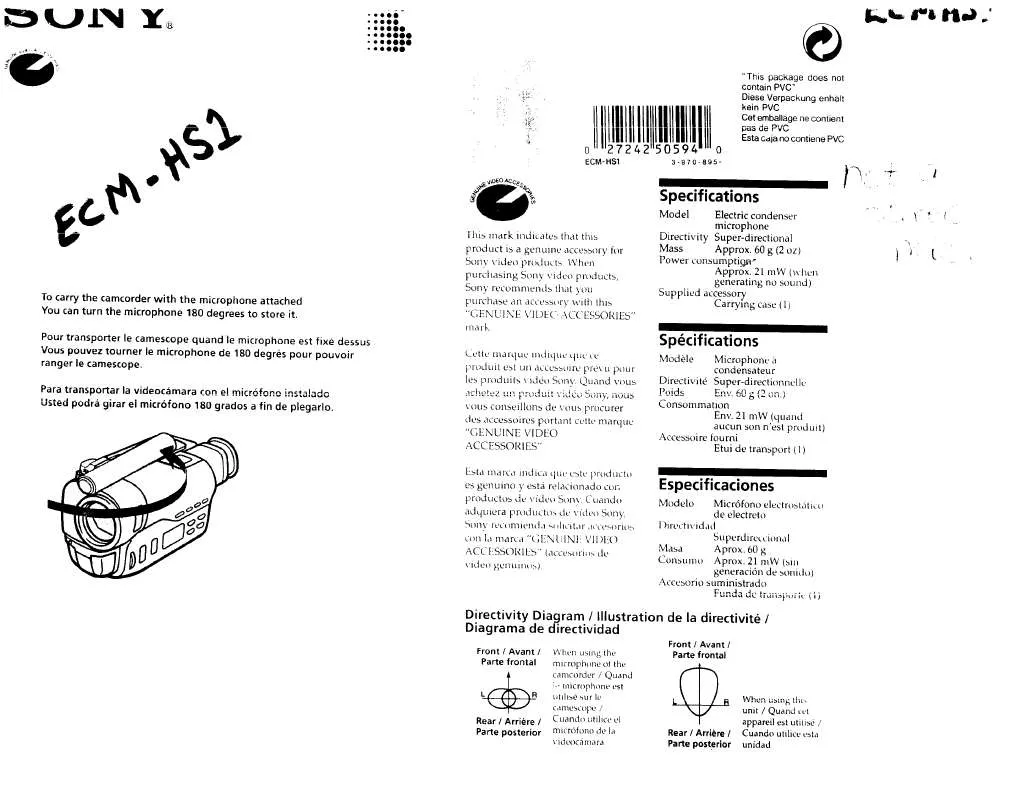 Mode d'emploi SONY ECM-HS1