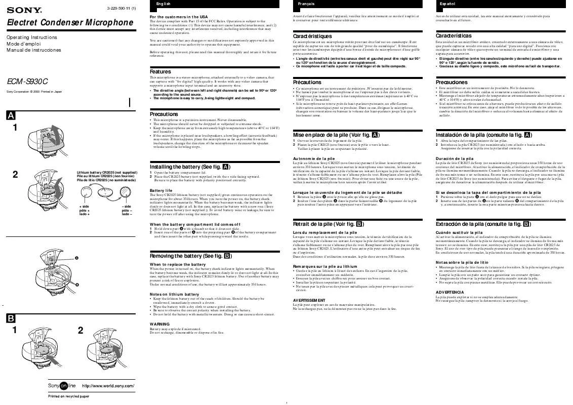 Mode d'emploi SONY ECM-S930C