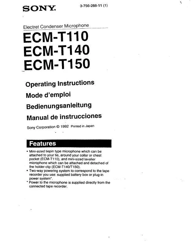 Mode d'emploi SONY ECM-T110