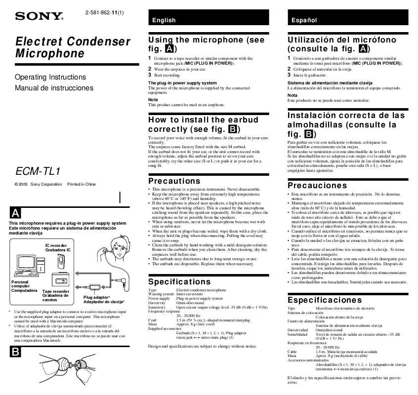 Mode d'emploi SONY ECM-TL1