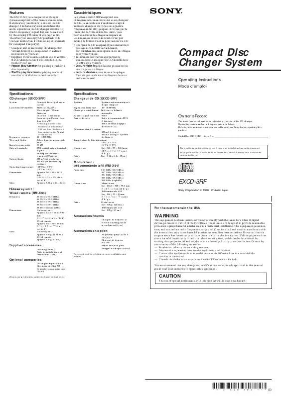 Mode d'emploi SONY EXCD-3RF