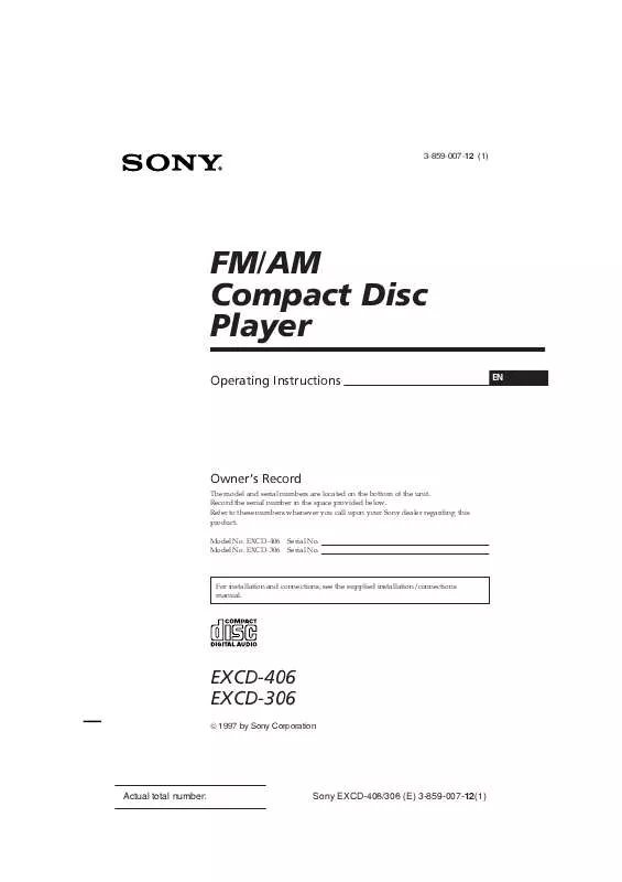 Mode d'emploi SONY EXCD-406