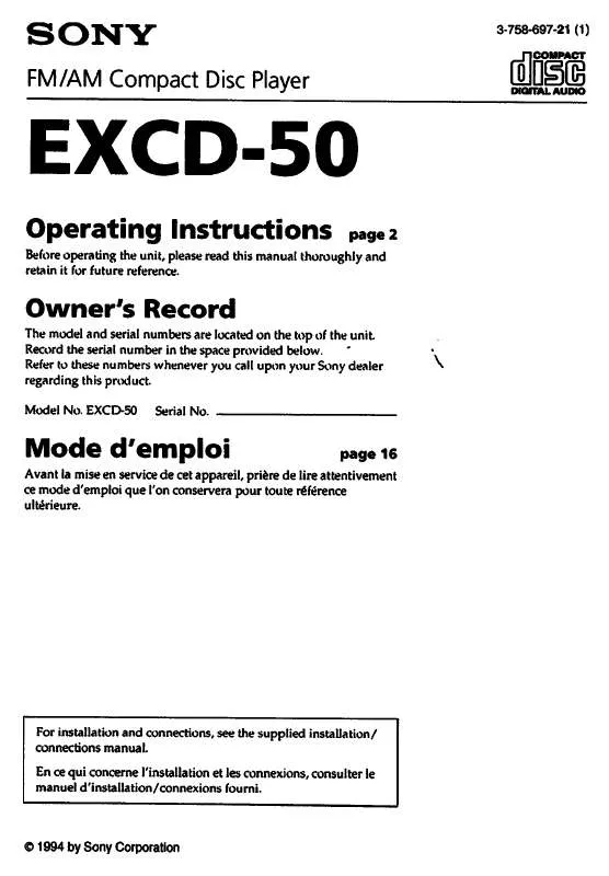 Mode d'emploi SONY EXCD50