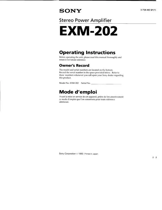 Mode d'emploi SONY EXM202