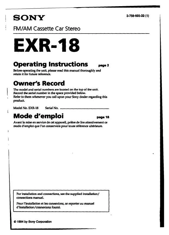 Mode d'emploi SONY EXR-18