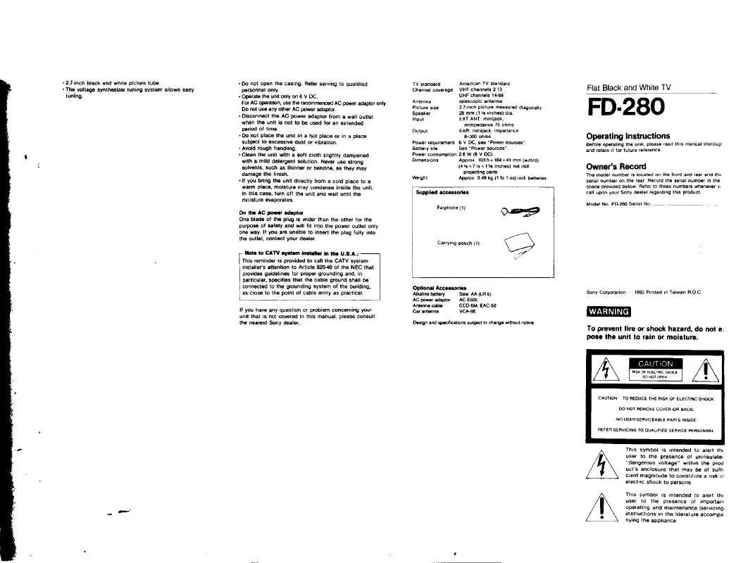 Mode d'emploi SONY FD280