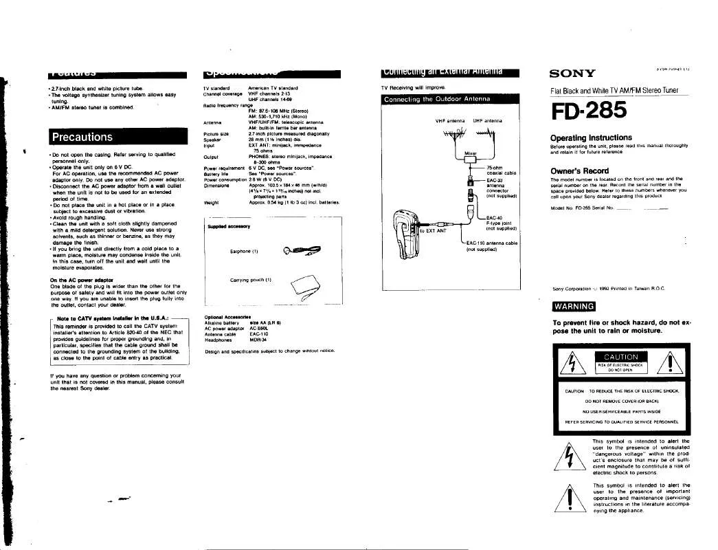 Mode d'emploi SONY FD285