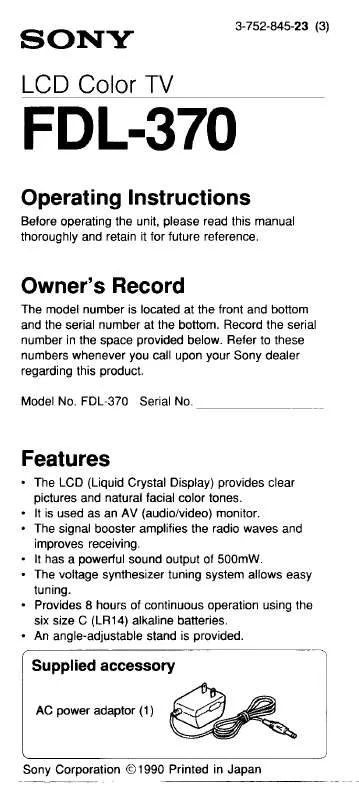 Mode d'emploi SONY FDL-370